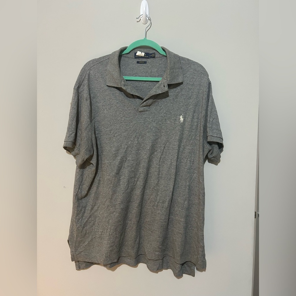Ralph Lauren Polo Shirt Mens Large Gray Custom Fit Short Sleeve